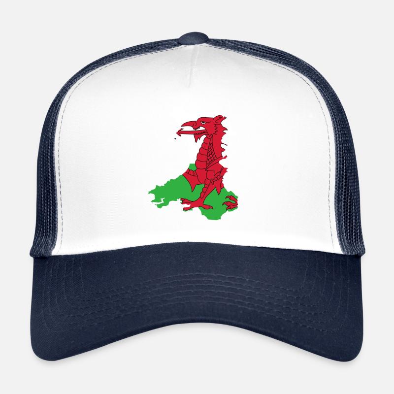 Map of Wales with flag inside - Trucker Cap - white/navy