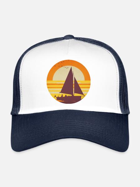Segelyacht - Retro - Trucker Cap - Weiß/Navy - Vorne