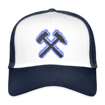 Hammer und Schlägel Bergbau Schalke Kohle Geschenk - Trucker Cap - Weiß/Navy - Vorne