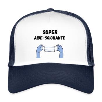 Super aide-soignante - Casquette trucker  - blanc/marine - Devant