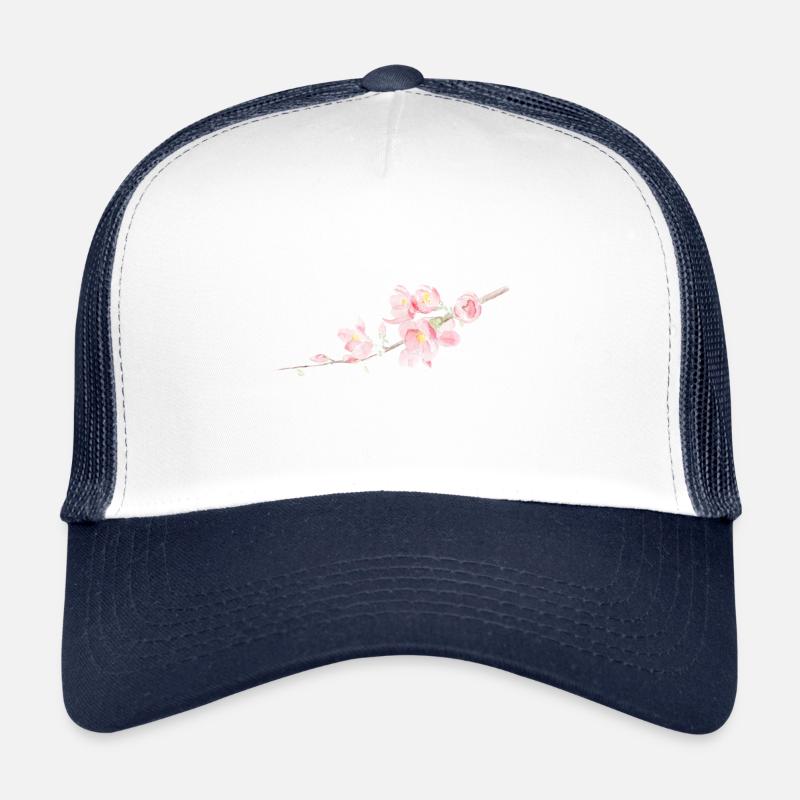 Fleur de cerisier - Sakura - Casquette trucker  - blanc/marine