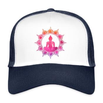 Bouddha, Lotus du cratère du cœur, Bouddhisme, Symbole, Yoga - Casquette trucker  - blanc/marine - Devant