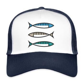 Three colour Mackerel Fishing Design - Trucker Cap - white/navy - Front
