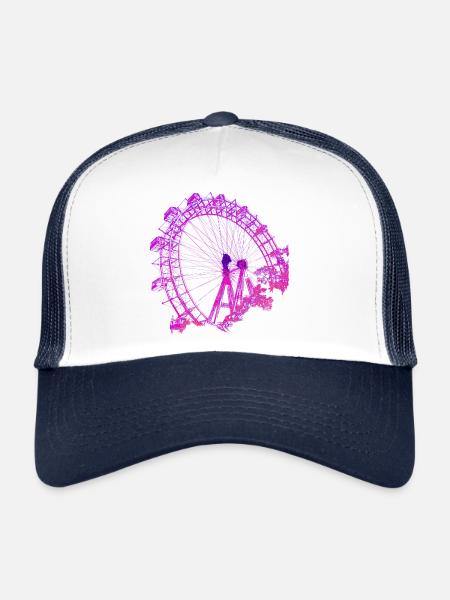 Grande roue géante de Vienne dans le Prater, point de repère de Vienne - Casquette trucker  - blanc/marine - Devant