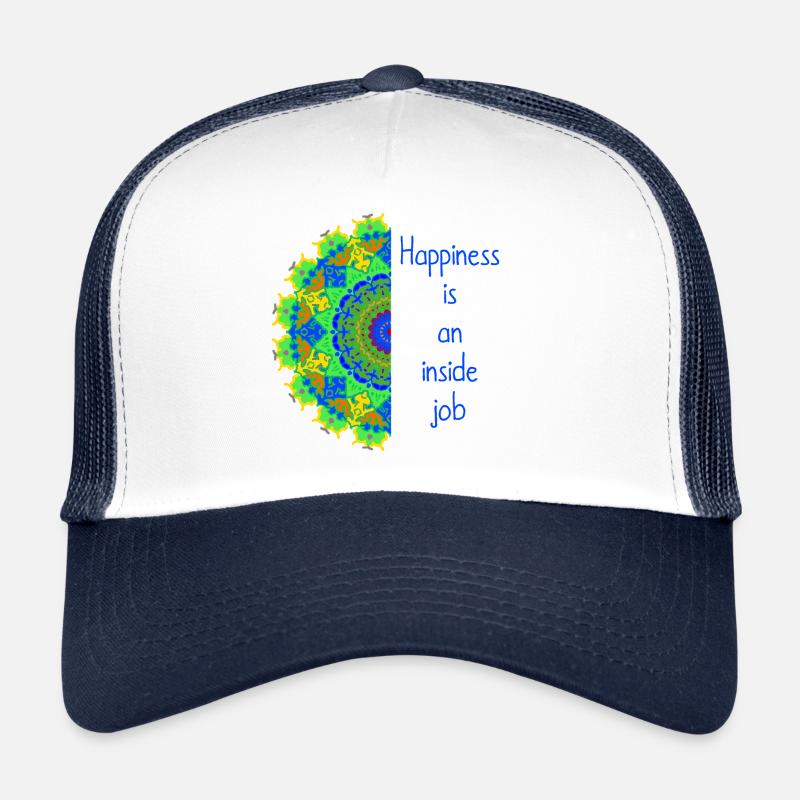 „Happiness is an inside job“ Mandala tribal bunt 4 - Trucker Cap - Weiß/Navy