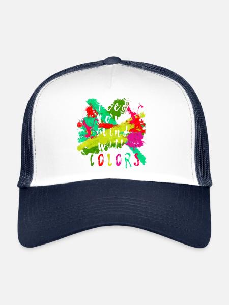« Nourrissez votre avec des couleurs » slogan tolérance coloré - Casquette trucker  - blanc/marine - Devant