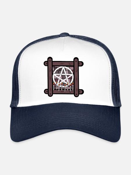 Satan spirituel occulte Rituel Diable Pentagramme - Casquette trucker  - blanc/marine - Devant