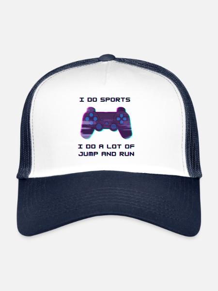 Funny Gaming Saying Gamer Sport Jump and Run - Trucker Cap - white/navy - Front