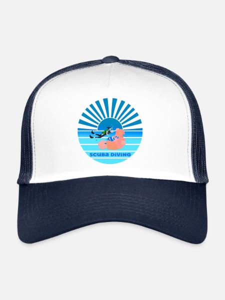 Plongée sous-marine coucher de soleil - Casquette trucker  - blanc/marine - Devant
