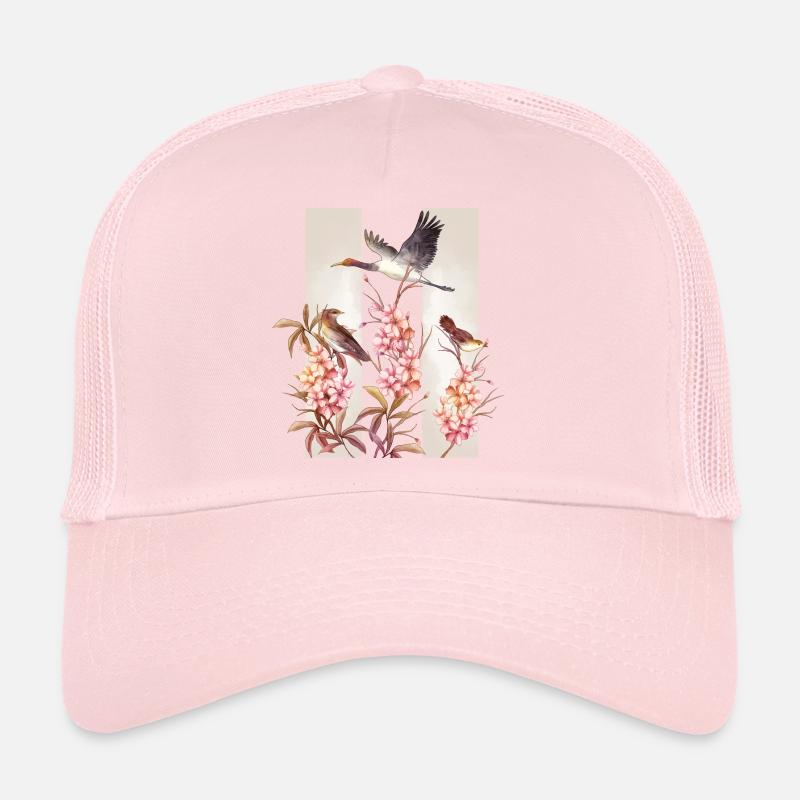 Fleurs asiatiques Oiseaux Aquarelle Casquette trucker 