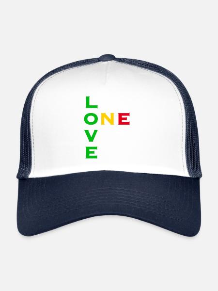 One love - vert jaune rouge - Casquette trucker  - blanc/marine - Devant