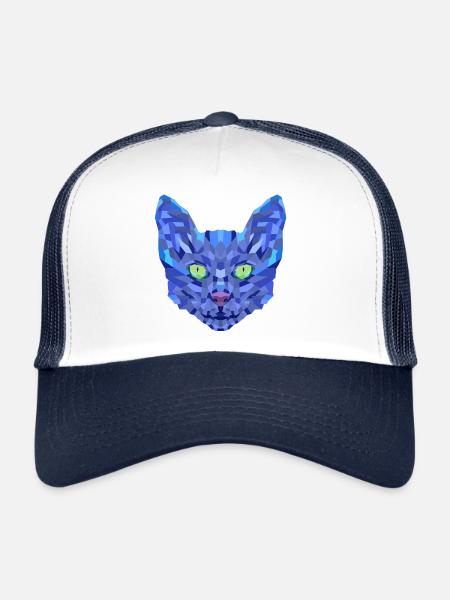 Chat Bleu Polygonal - Casquette trucker  - blanc/marine - Devant