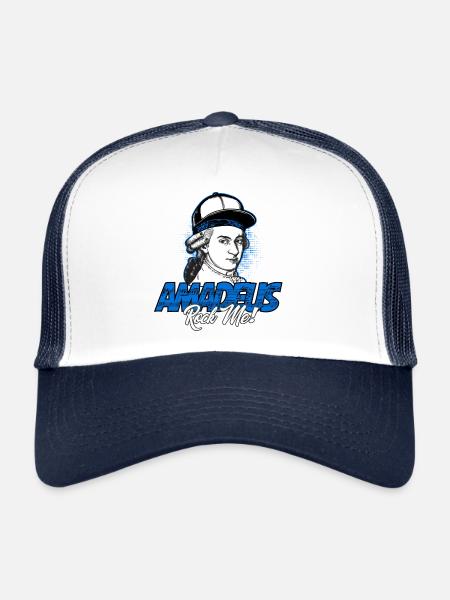 Amadeus Rock Me | Wolfgang Amadeus Mozart Classique - Casquette trucker  - blanc/marine - Devant