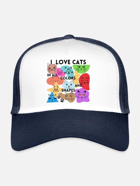 J’aime les chats de toutes les couleurs et de toutes les formes - Casquette trucker  - blanc/marine - Devant