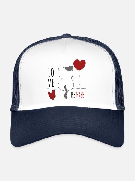 Chat avec coeur Chat amour animal Chats - Casquette trucker  - blanc/marine - Devant