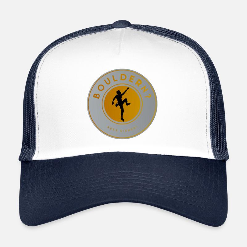 Bouldern: Kletter-Silhouette, Boulder-King - Trucker Cap - Weiß/Navy