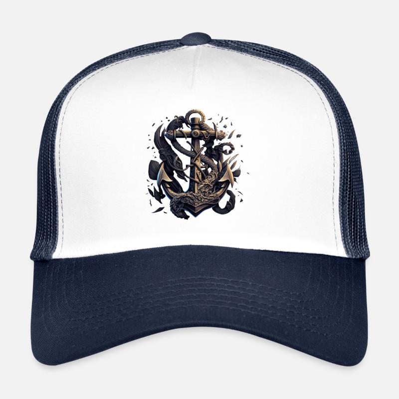 beautiful maritime anchor from a sailing ship - Trucker Cap - white/navy