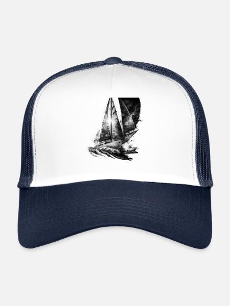 The fight against wind and waves, sailboat - Trucker Cap - white/navy - Front