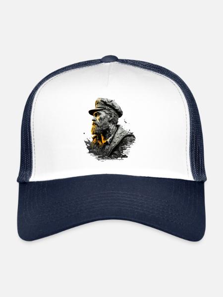 The captain and his sailing ship, sailor and sea - Trucker Cap - white/navy - Front