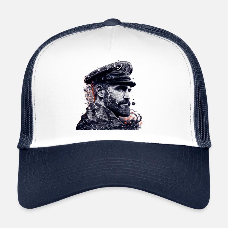 Adventure on the high seas, sailor sailing ship - Trucker Cap - white/navy
