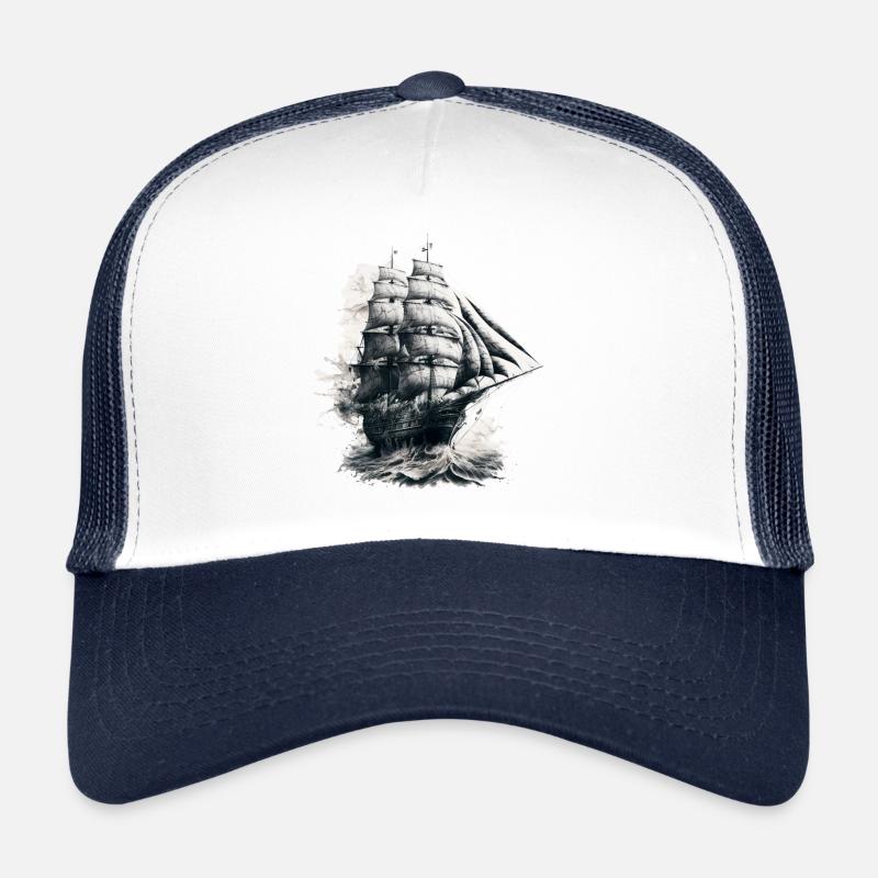 Sailing ship on the high seas: freedom and adventure - Trucker Cap - white/navy
