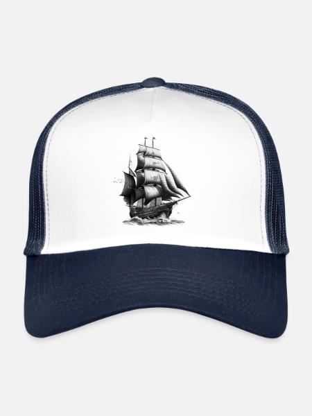Voilier en haute mer : liberté et aventure - Casquette trucker  - blanc/marine - Devant