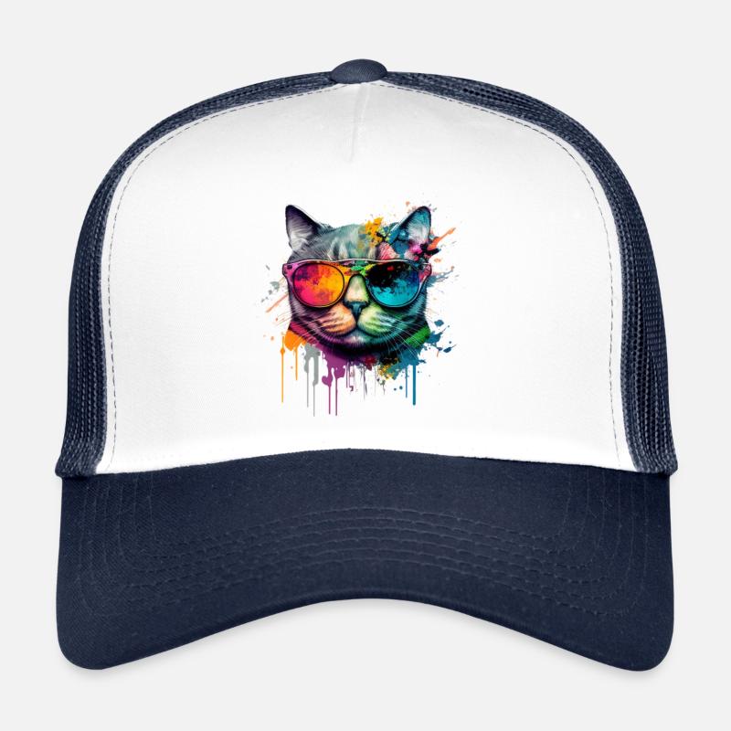 Cool Cheeky Graffiti Cat Maine Coon Persan - Casquette trucker  - blanc/marine