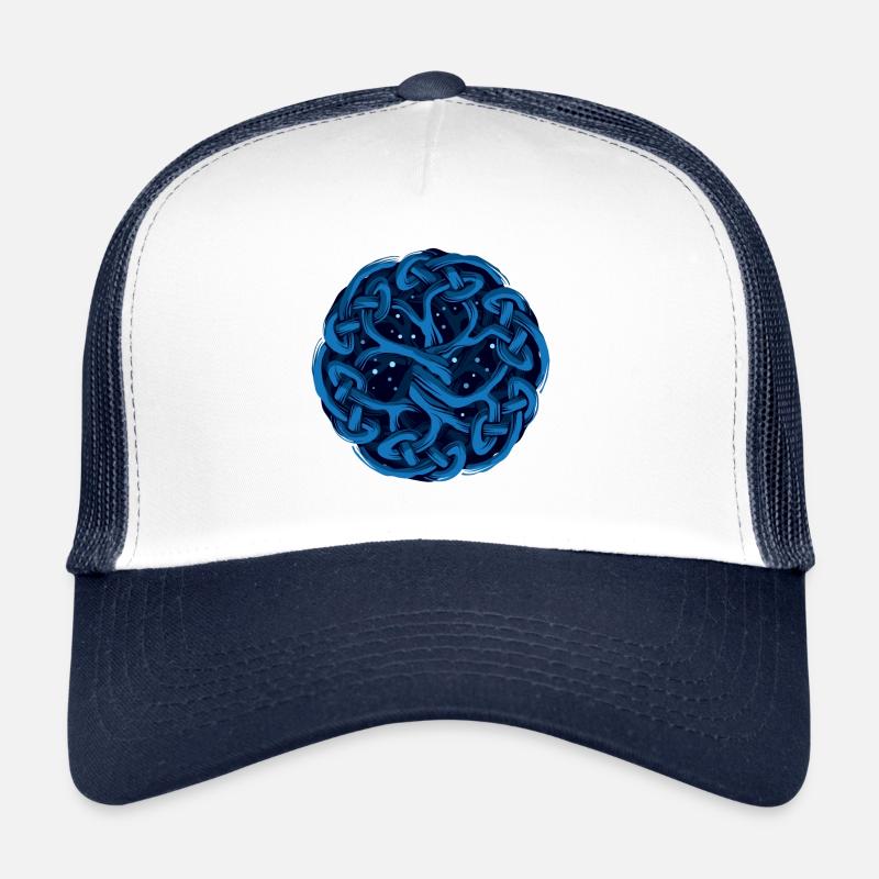 Keltischer Baum, blau - Trucker Cap - Weiß/Navy