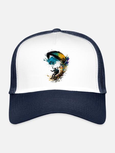 Voler haut, les parapentes en action - Casquette trucker  - blanc/marine - Devant