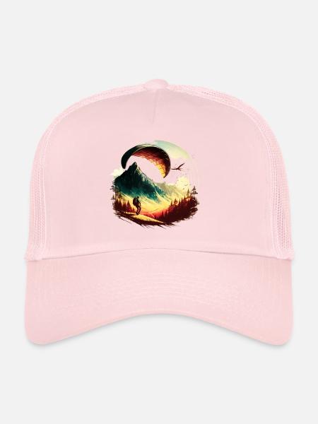 Hoch über den Wolken, cooler Gleitschirmflieger - Trucker Cap - Hellrosa - Vorne
