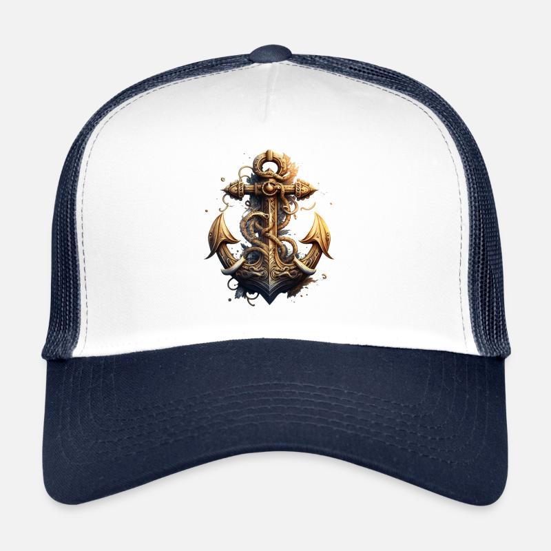 super Segelmotiv, cooler, maritimer Anker - Trucker Cap - Weiß/Navy