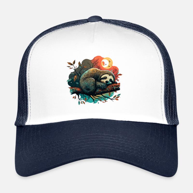 cute, sleeping sloth, sleep fashion - Trucker Cap - white/navy