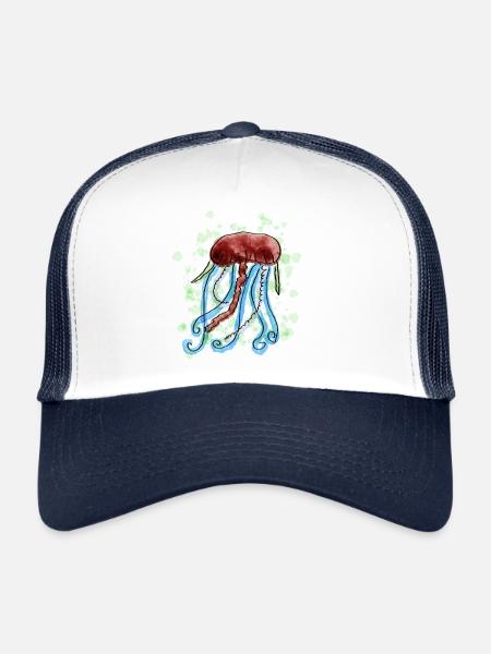 Impression d’art méduse aquarelle - Casquette trucker  - blanc/marine - Devant