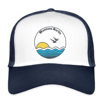 Retro Vintage Waldbad Wannsee Outfit See Baden - Trucker Cap - Weiß/Navy - Vorne