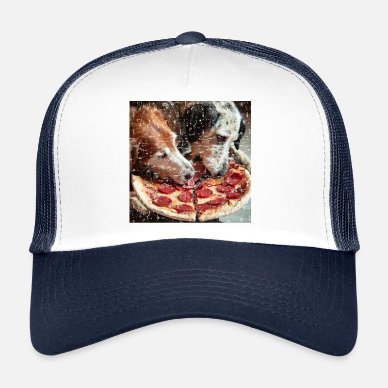 two dogs eating salami pizza Trucker Cap