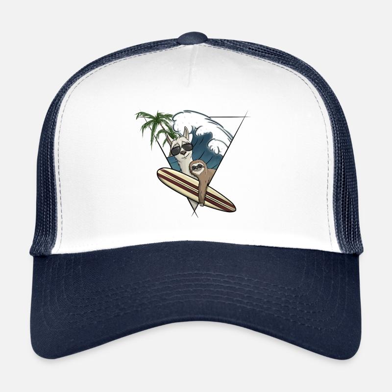 Surf Holiday Llama & Sloth Planche de surf Wave Palm Trees Casquette trucker 