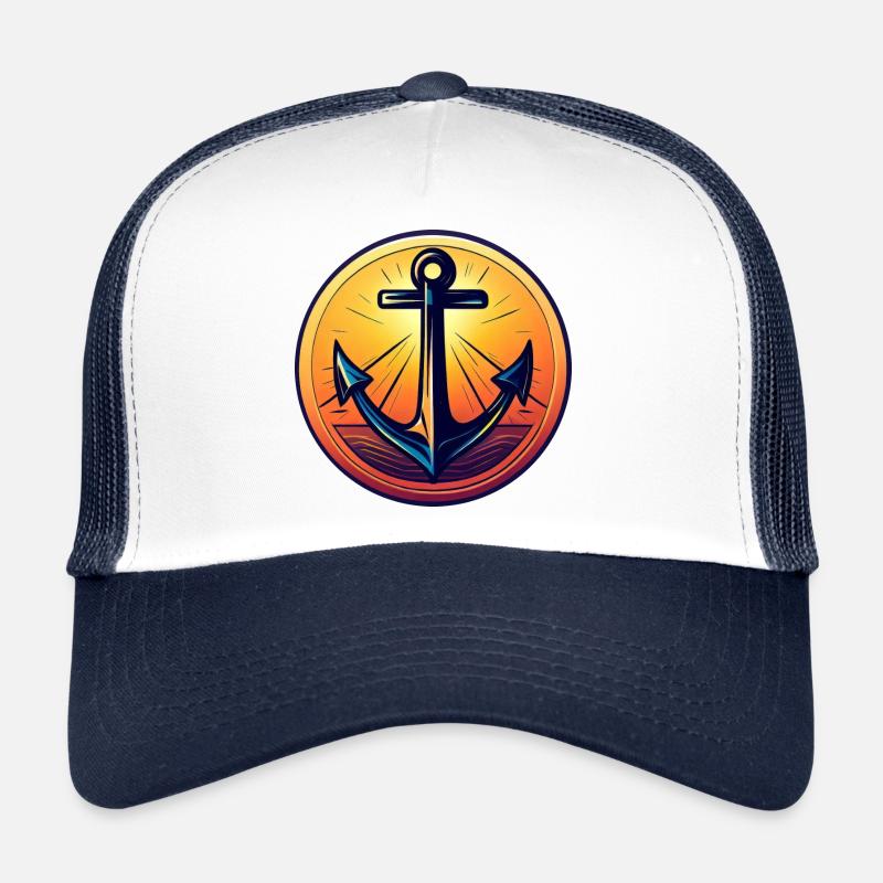 Anchor Sunset Red Colors Trucker Cap