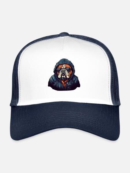 Cool Bulldog with Hoodie Streetwear Style Dogs - Trucker Cap - white/navy - Front