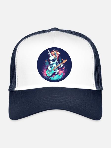 Cool guitare licorne rockers - Casquette trucker  - blanc/marine - Devant