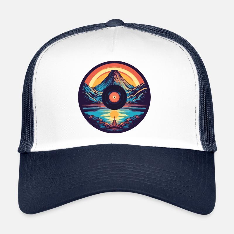 Retro Mountain Landscape: Vinyl Meets Art - Trucker Cap - white/navy