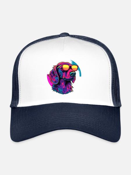 Neon dog with sunglasses - Trucker Cap - white/navy - Front