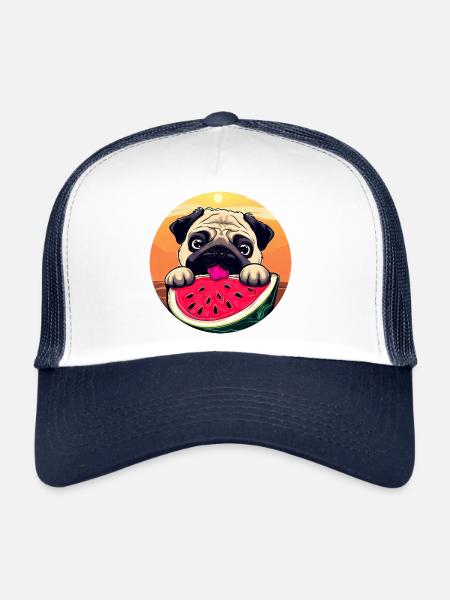 Carlin au melon au coucher du soleil, été - Casquette trucker  - blanc/marine - Devant