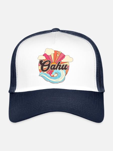 Oahu Hawaii Retro 80s Beach - Trucker Cap - white/navy - Front