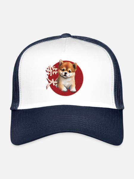 Chiot japonais Shiba Inu - Casquette trucker  - blanc/marine - Devant