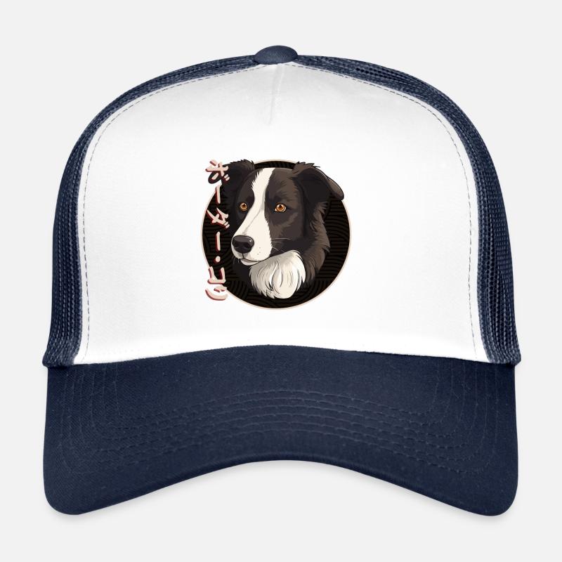 Japanischer Border Collie Hund - Trucker Cap - Weiß/Navy