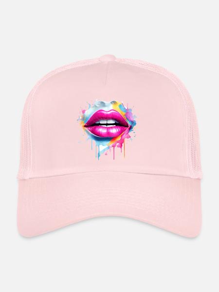 Bunte Lippen Kussmund Frauengesicht Geschenk - Trucker Cap - Hellrosa - Vorne
