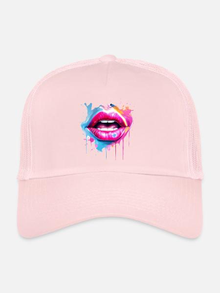 Lèvres colorées embrassant la bouche visage de femme - Casquette trucker  - rose pâle - Devant