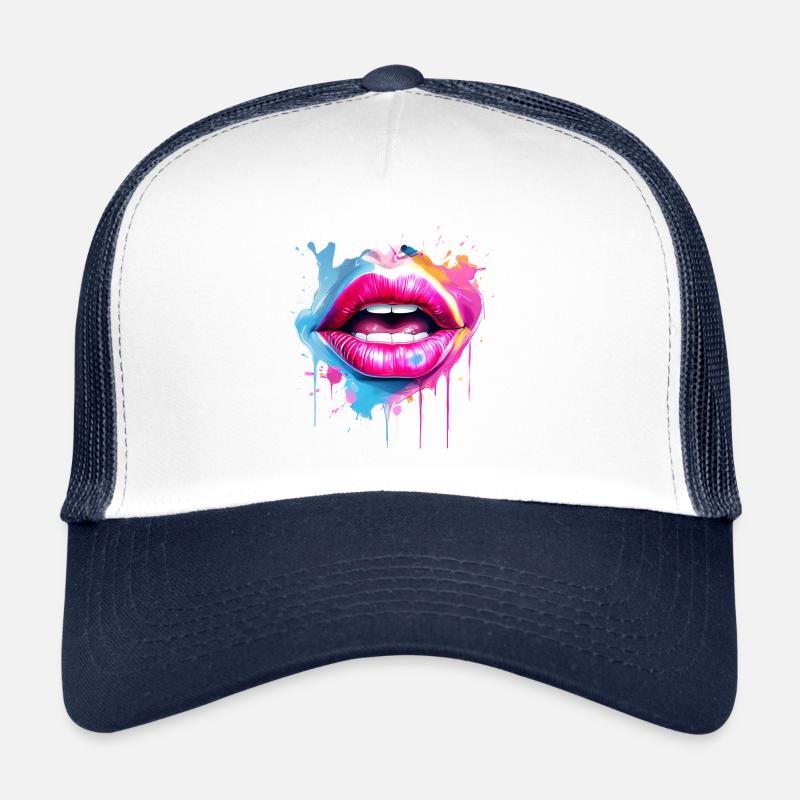 Bunte Lippen Kussmund Frauengesicht Trucker Cap