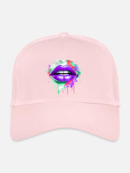Lèvres colorées embrassant la bouche visage de femme - Casquette trucker  - rose pâle - Devant