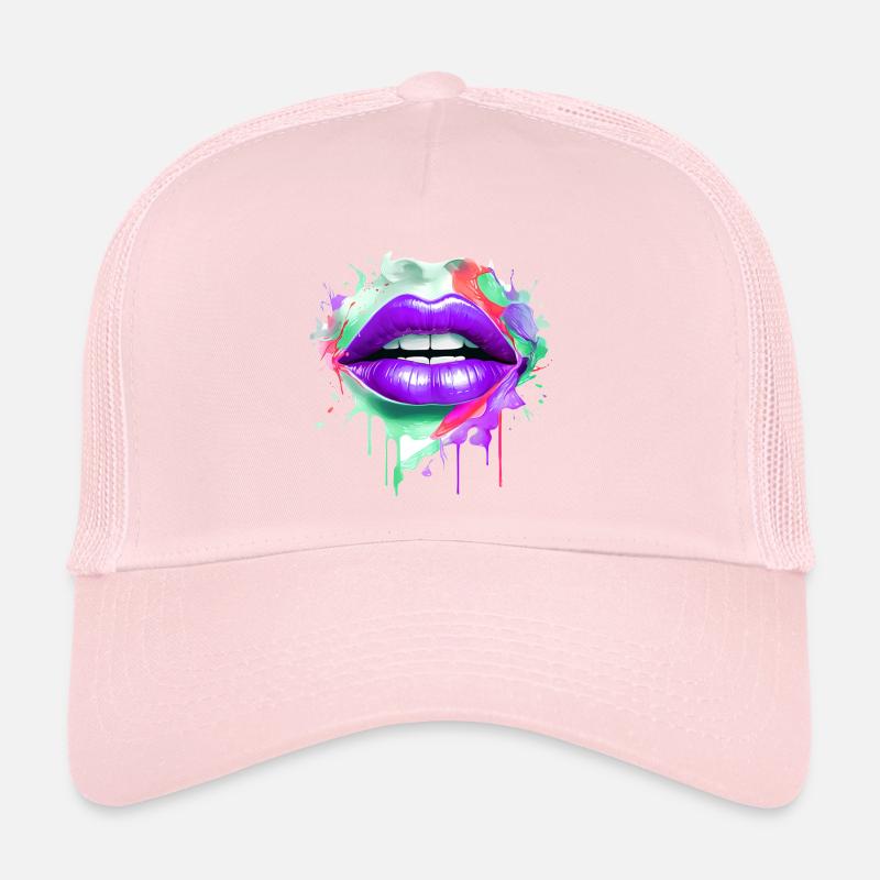 Lèvres colorées embrassant la bouche visage de femme Casquette trucker 